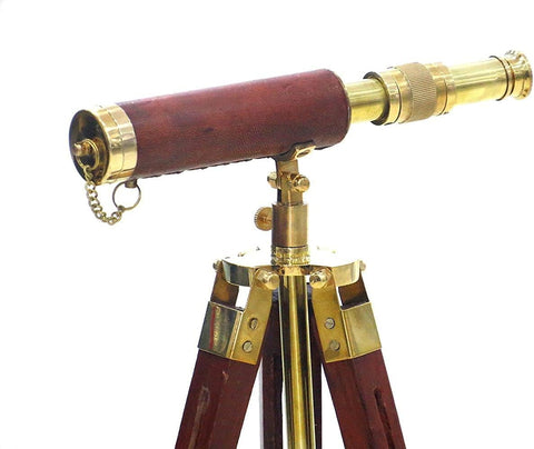 10" Solid Brass Floor Standing Telescope with Wooden Tripod Stand