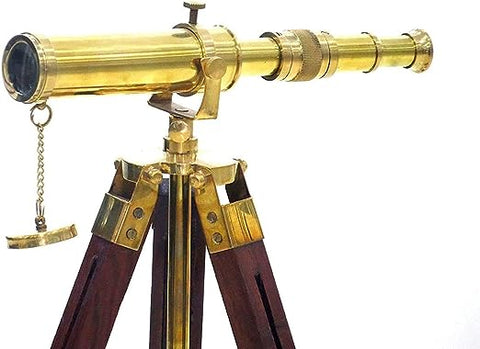 10" Nautical brass telescope with wooden tripod stand