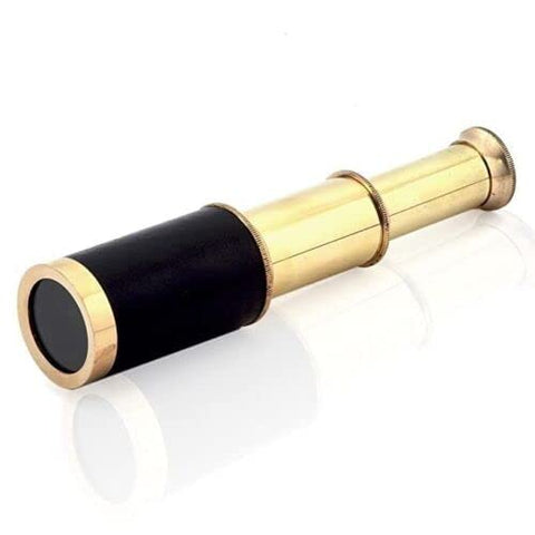 6" Solid Brass Black Leather Handle Telescope with Anchor Wooden Box