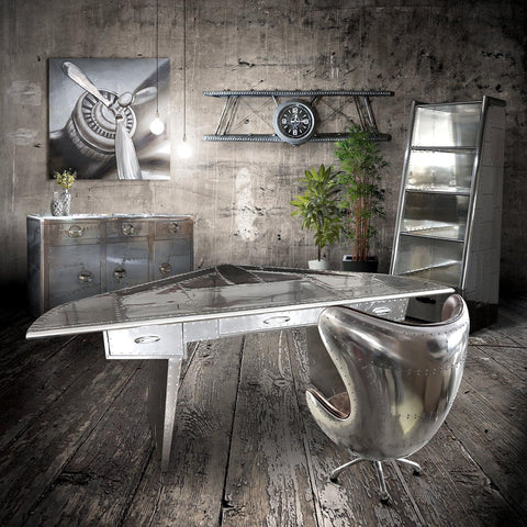 NauticalMart Aviator Executive Fighter Jet Wing Desk - Polished Aluminum (60 Inches)