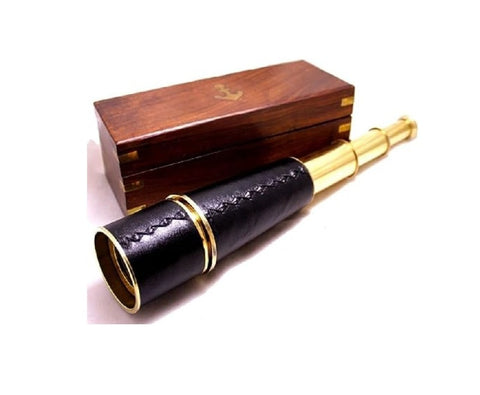 Leather Spy Glass 18" - Brass Telescopes with Wooden Box