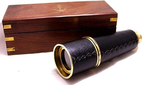 Leather Spy Glass 18" - Brass Telescopes with Wooden Box