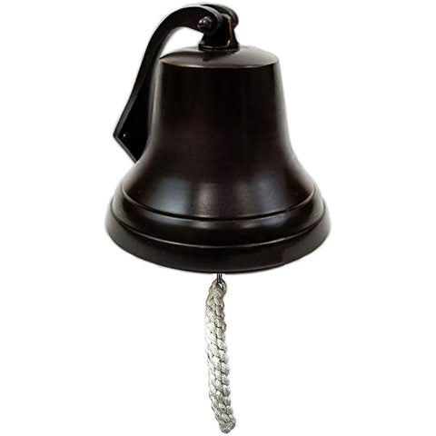 ANTIQUE BRONZE ALUMINUM SHIP BELL WITH ROPE, 6"