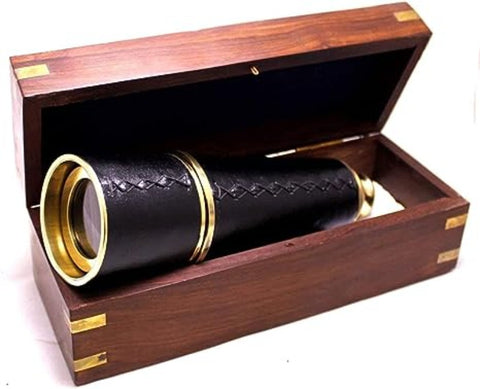 Leather Spy Glass 18" - Brass Telescopes with Wooden Box