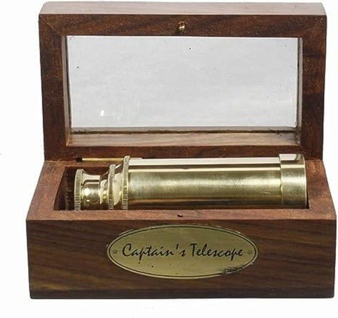 Caption Telescope Collectible Decor Nautical Spyglass Antique 6"Brass Telescope with Wooden box