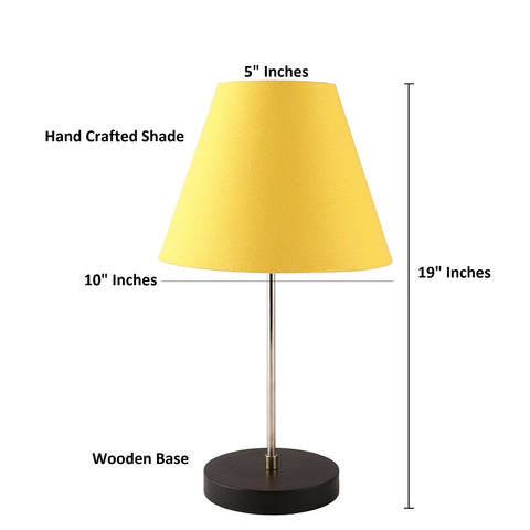 BTR CRAFTS Silver Rod With Black Wooden Base Table Lamp (Conical Lampshade)