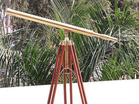 60" Nautical Floor Standing Admirals Solid Brass Telescope With Wooden Tripod Stand