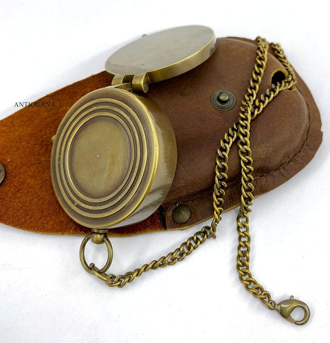 Antique Brass Compass with Thoreau's Go Confidently Quote and Leather case