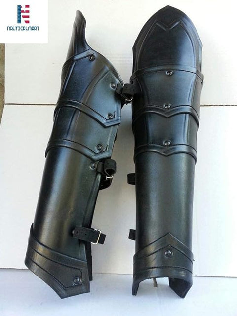 Medieval Leather Dark Elf Greaves Leg Armor