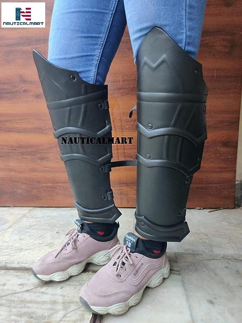 Medieval Leather Dark Elf Greaves Leg Armor