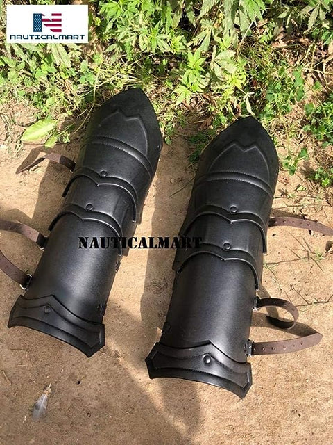 Medieval Leather Dark Elf Greaves Leg Armor