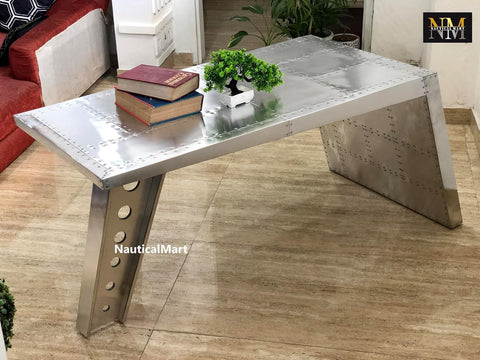 NauticalMart Airfoil Desk Aluminum | Aviator Wing Desk Industrial Airplane Desk