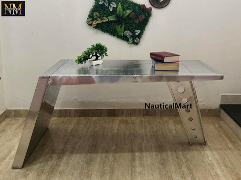 NauticalMart Airfoil Desk Aluminum | Aviator Wing Desk Industrial Airplane Desk