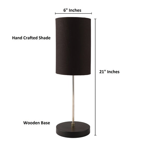 BTR CRAFTS Silver Rod With Black Wooden Base Table Lamp  (Cylinder Lampshade)