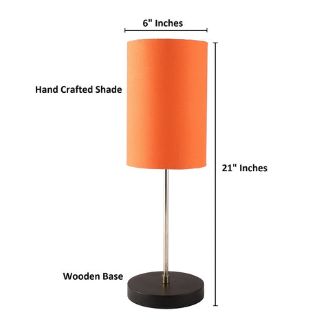 BTR CRAFTS Silver Rod With Black Wooden Base Table Lamp  (Cylinder Lampshade)