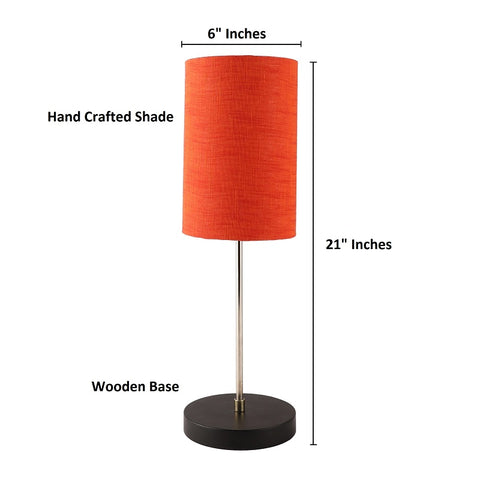 BTR CRAFTS Silver Rod With Black Wooden Base Table Lamp  (Cylinder Lampshade)