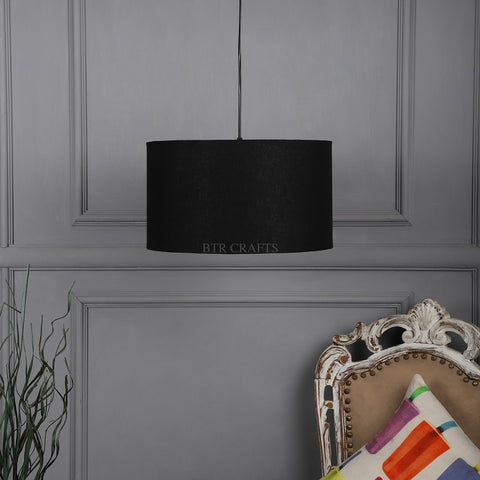 Hanging/ Pendant Drum Shade, 14 inches Dia / Black Canopy