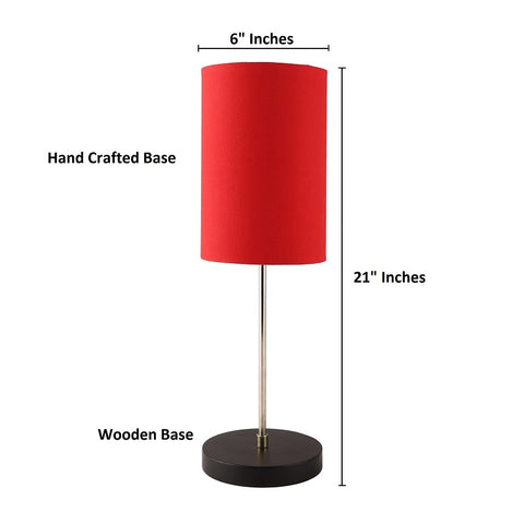 BTR CRAFTS Silver Rod With Black Wooden Base Table Lamp  (Cylinder Lampshade)