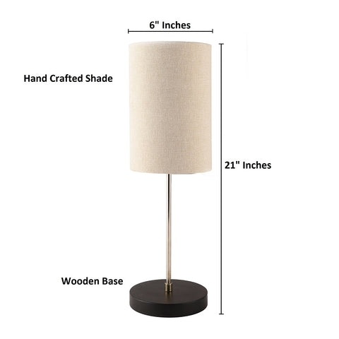 BTR CRAFTS Silver Rod With Black Wooden Base Table Lamp  (Cylinder Lampshade)