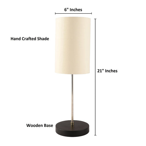 BTR CRAFTS Silver Rod With Black Wooden Base Table Lamp  (Cylinder Lampshade)