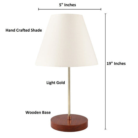 BTR CRAFTS Light Gold Rod & Brown Wooden Base Table Lamp (Conical Lampshade)