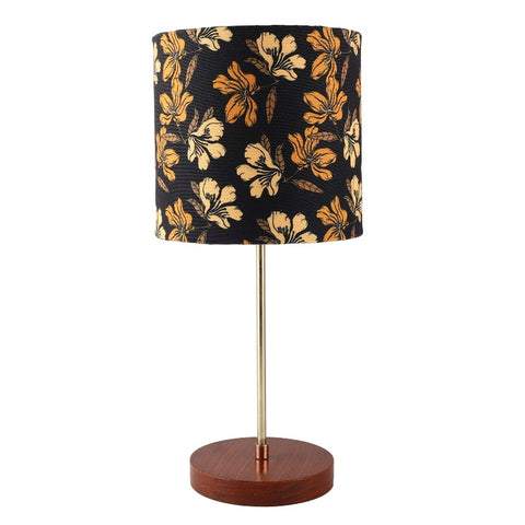 BTR CRAFTS Light Gold Rod & Brown Wooden Base Table Lamp (Premium Color Shade)