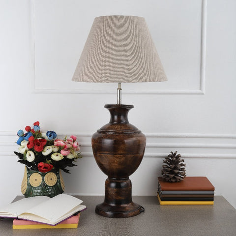 BTR CRAFTS Spotted Wooden Big Matki Table Lamp (Bulb not Included)