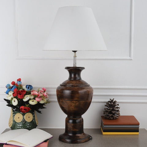 BTR CRAFTS Spotted Wooden Big Matki Table Lamp (Bulb not Included)