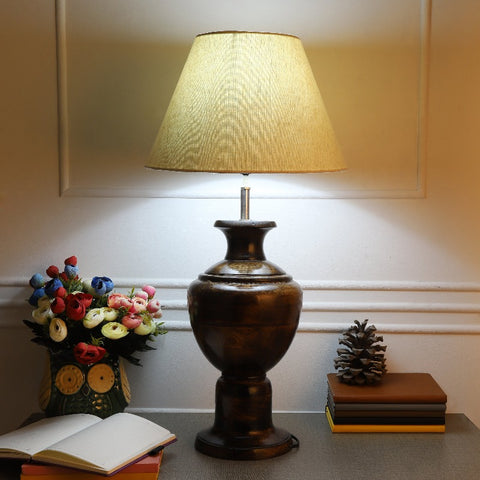 BTR CRAFTS Spotted Wooden Big Matki Table Lamp (Bulb not Included)