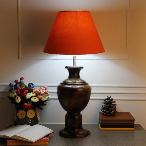 BTR CRAFTS Spotted Wooden Big Matki Table Lamp (Bulb not Included)