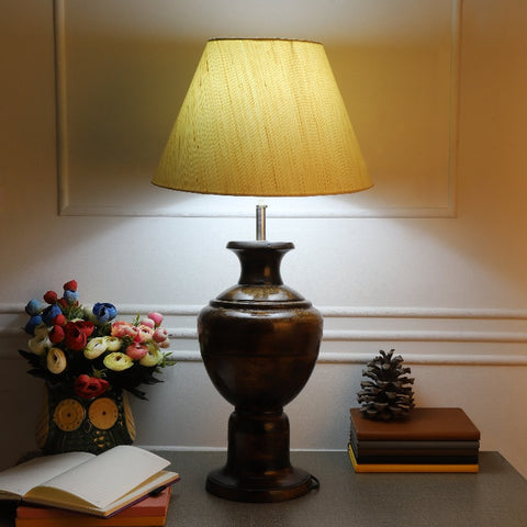 BTR CRAFTS Spotted Wooden Big Matki Table Lamp (Bulb not Included)