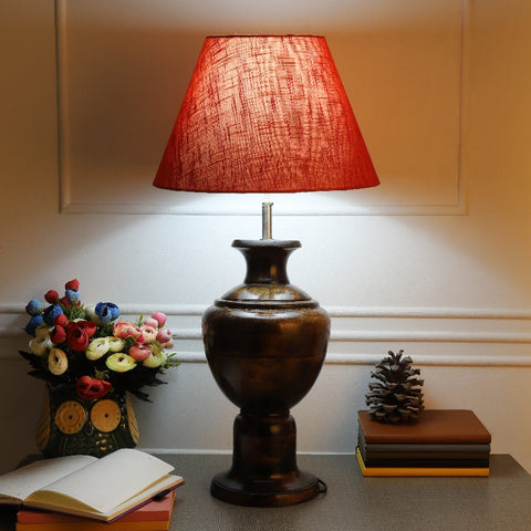 BTR CRAFTS Spotted Wooden Big Matki Table Lamp (Bulb not Included)