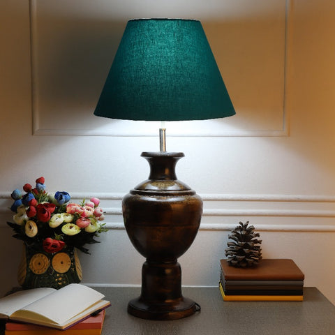 BTR CRAFTS Spotted Wooden Big Matki Table Lamp (Bulb not Included)