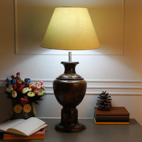 BTR CRAFTS Spotted Wooden Big Matki Table Lamp (Bulb not Included)