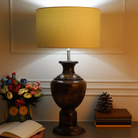 BTR CRAFTS Spotted Wooden Big Matki Table Lamp  (Bulb not Included)