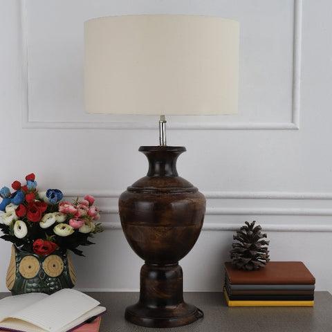 BTR CRAFTS Spotted Wooden Big Matki Table Lamp  (Bulb not Included)