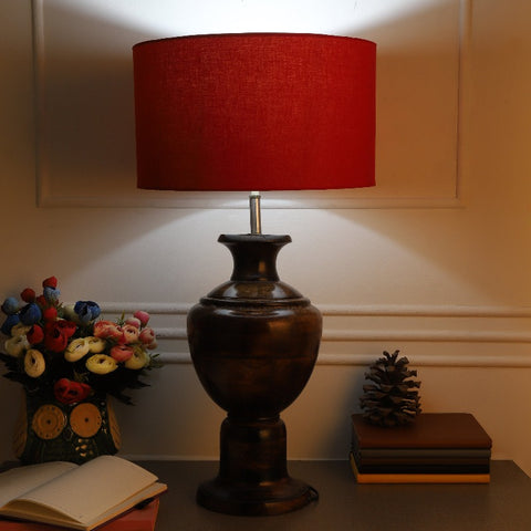 BTR CRAFTS Spotted Wooden Big Matki Table Lamp  (Bulb not Included)