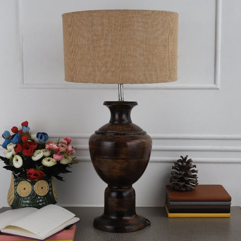 BTR CRAFTS Spotted Wooden Big Matki Table Lamp  (Bulb not Included)