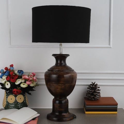 BTR CRAFTS Spotted Wooden Big Matki Table Lamp  (Bulb not Included)