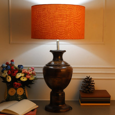 BTR CRAFTS Spotted Wooden Big Matki Table Lamp  (Bulb not Included)