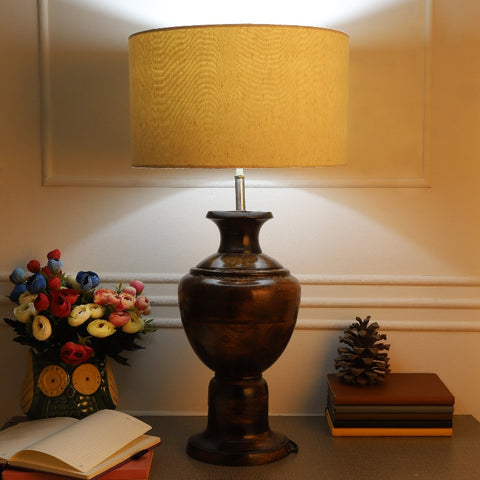 BTR CRAFTS Spotted Wooden Big Matki Table Lamp  (Bulb not Included)