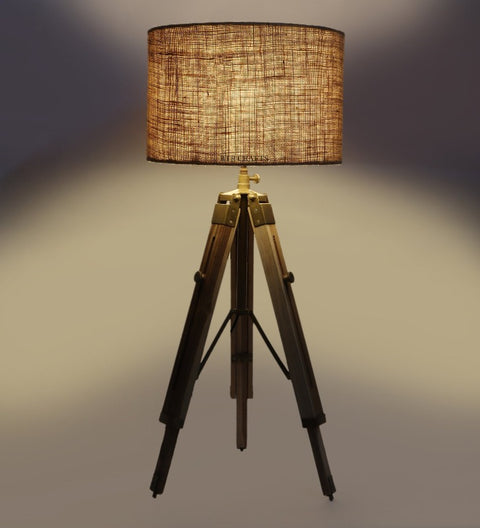 BTR CRAFTS® Teak Wood Tripod Table Lamp, Modern Design Standing Lamp