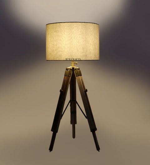 BTR CRAFTS® Teak Wood Tripod Table Lamp, Modern Design Standing Lamp