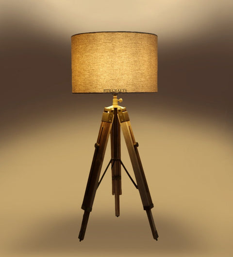 BTR CRAFTS® Teak Wood Tripod Table Lamp, Modern Design Standing Lamp