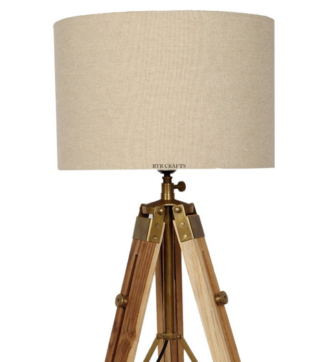 BTR CRAFTS® Teak Wood Tripod Table Lamp, Modern Design Standing Lamp