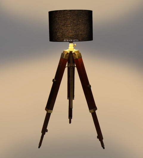 BTR CRAFTS® Teak Wood Tripod Table Lamp, Modern Design Standing Lamp