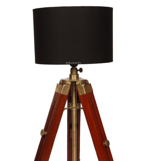 BTR CRAFTS® Teak Wood Tripod Table Lamp, Modern Design Standing Lamp