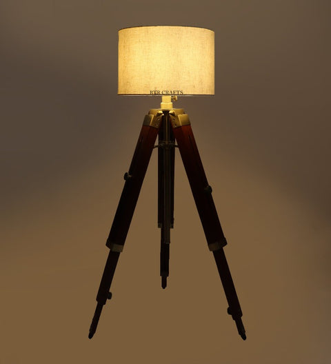 BTR CRAFTS® Teak Wood Tripod Table Lamp, Modern Design Standing Lamp