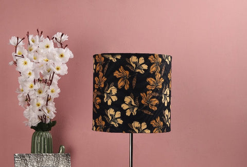 BTR CRAFTS Golden Flower Drum Lamp Shade, Cotton Fabric,