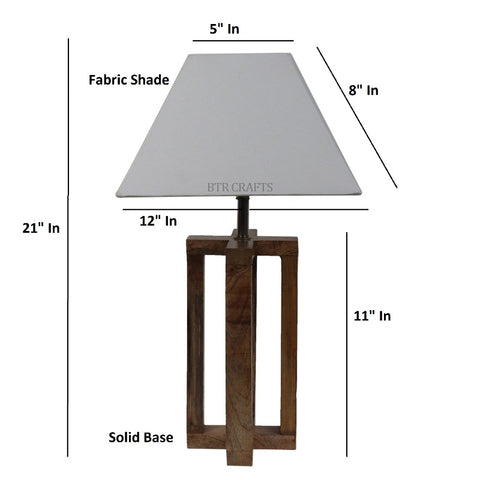 BTR CRAFTS Natural Wooden Cross Table Lamp with Flex Creamy Fabric Shade